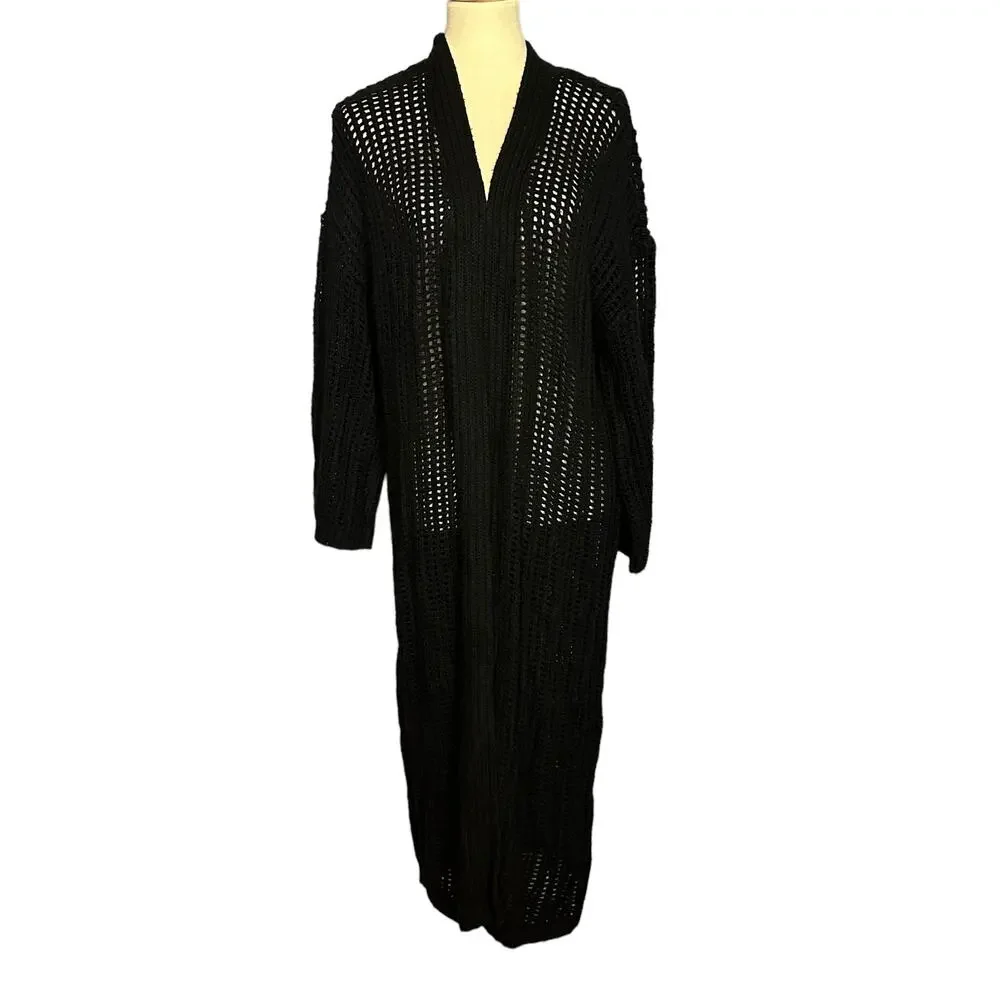 House of Harlow Black Longline Cardigan Sweater XS Oversized Crochet $258 NEW - Picture 4 of 7